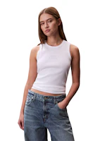 (Women) Calvin Klein Jeans Letter Print Ribbed Stretch Tank Top Casual Stylish 47F239G-1 (Women) Calvin Klein Jeans Letter Print Ribbed Stretch Tank Top Casual Stylish 47F239G-1