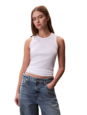 (Women) Calvin Klein Jeans Letter Print Ribbed Stretch Tank Top Casual Stylish 47F239G-1 Buy (Women) Calvin Klein Jeans Letter Print Ribbed Stretch Tank Top Casual Stylish 47F239G-1