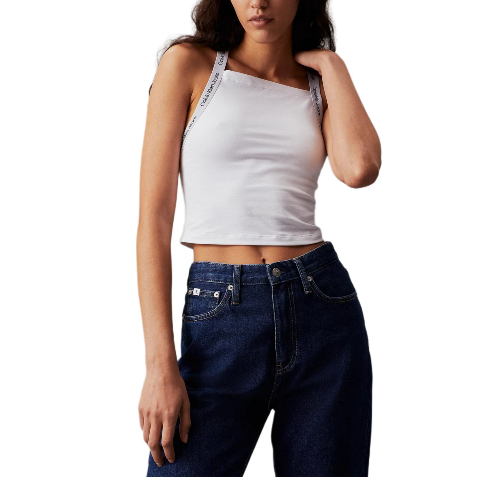 (Women) Calvin Klein Jeans Slim Fit Cropped Tank Top White European Edition. J20J223110-YAF