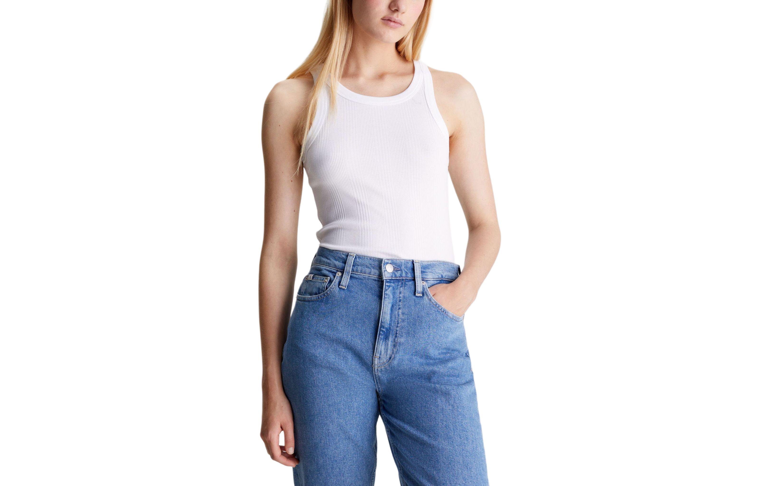 (Women) Calvin Klein Jeans White Sleeveless Pullover Crew Neck Tank Top J223104-YAF