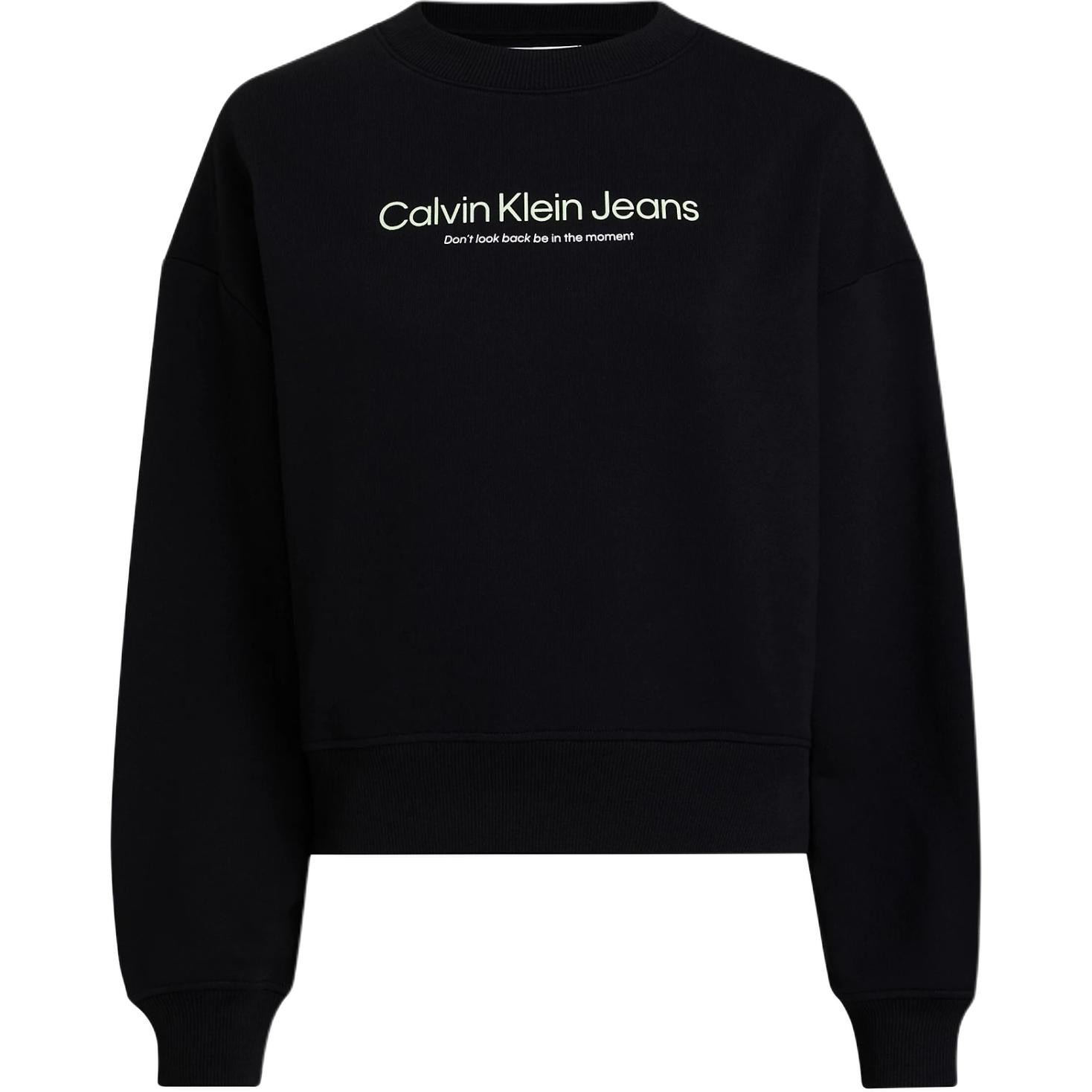 (Women) Calvin Klein JEANS Women’s Black Graphic Print Logo Crewneck Sweatshirt J20J222549-BEH