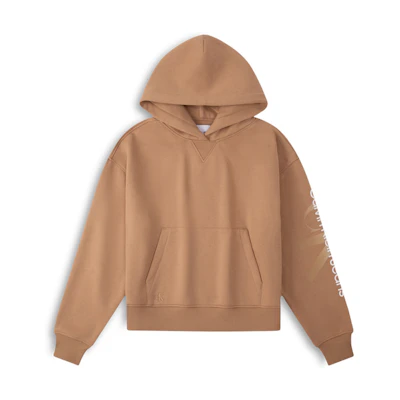 (Women) Calvin Klein Letter Overlay Fleece Hoodie Khaki. ZW02309GV7