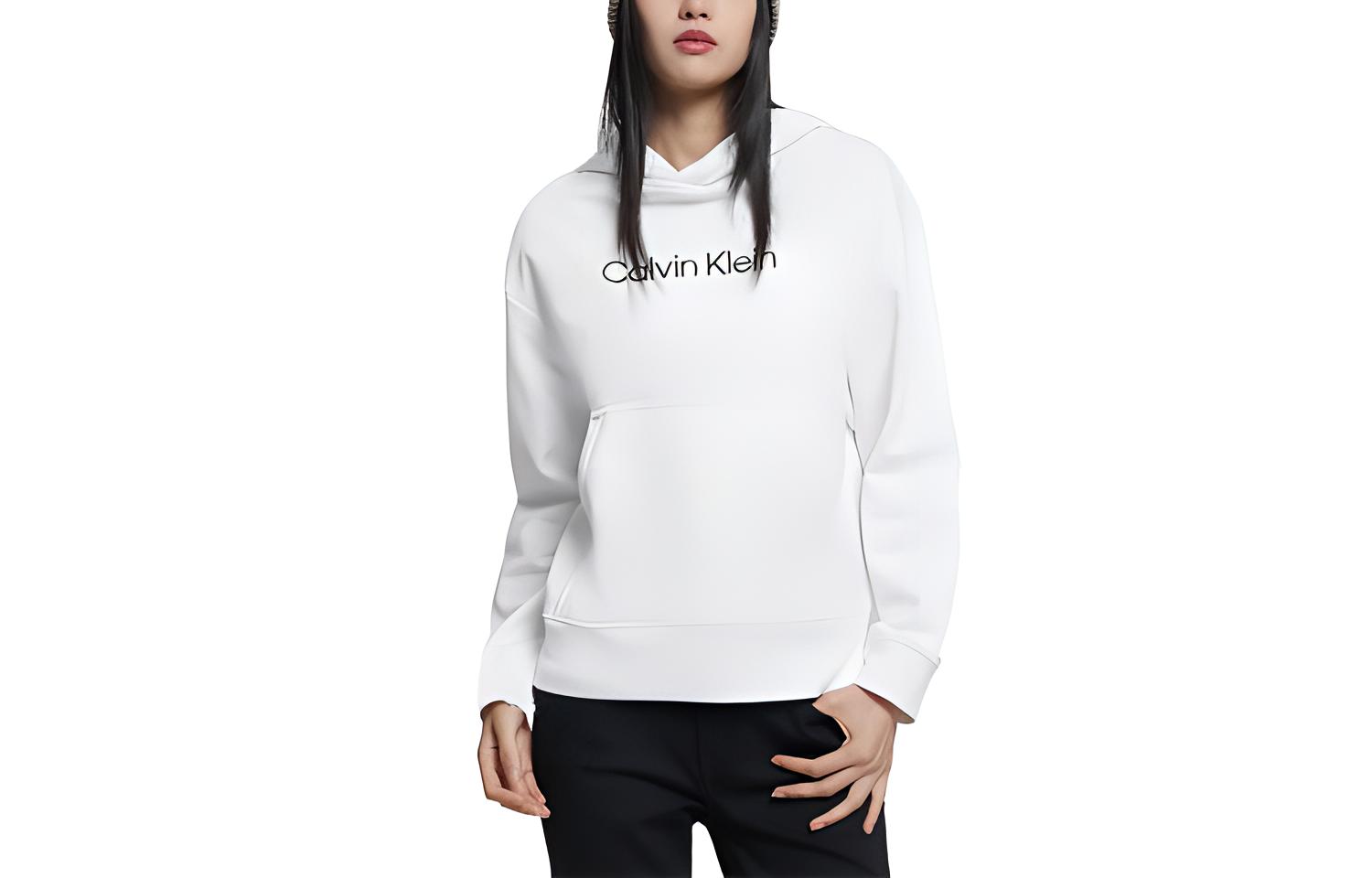 (Women) Calvin Klein Logo Embroidered Hoodie Pullover Women’s White 40WH106-YAA