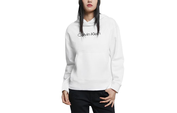 Order (W) Calvin Klein 刺繡Logo連帽長袖女款白色上衣 40WH106-YAA