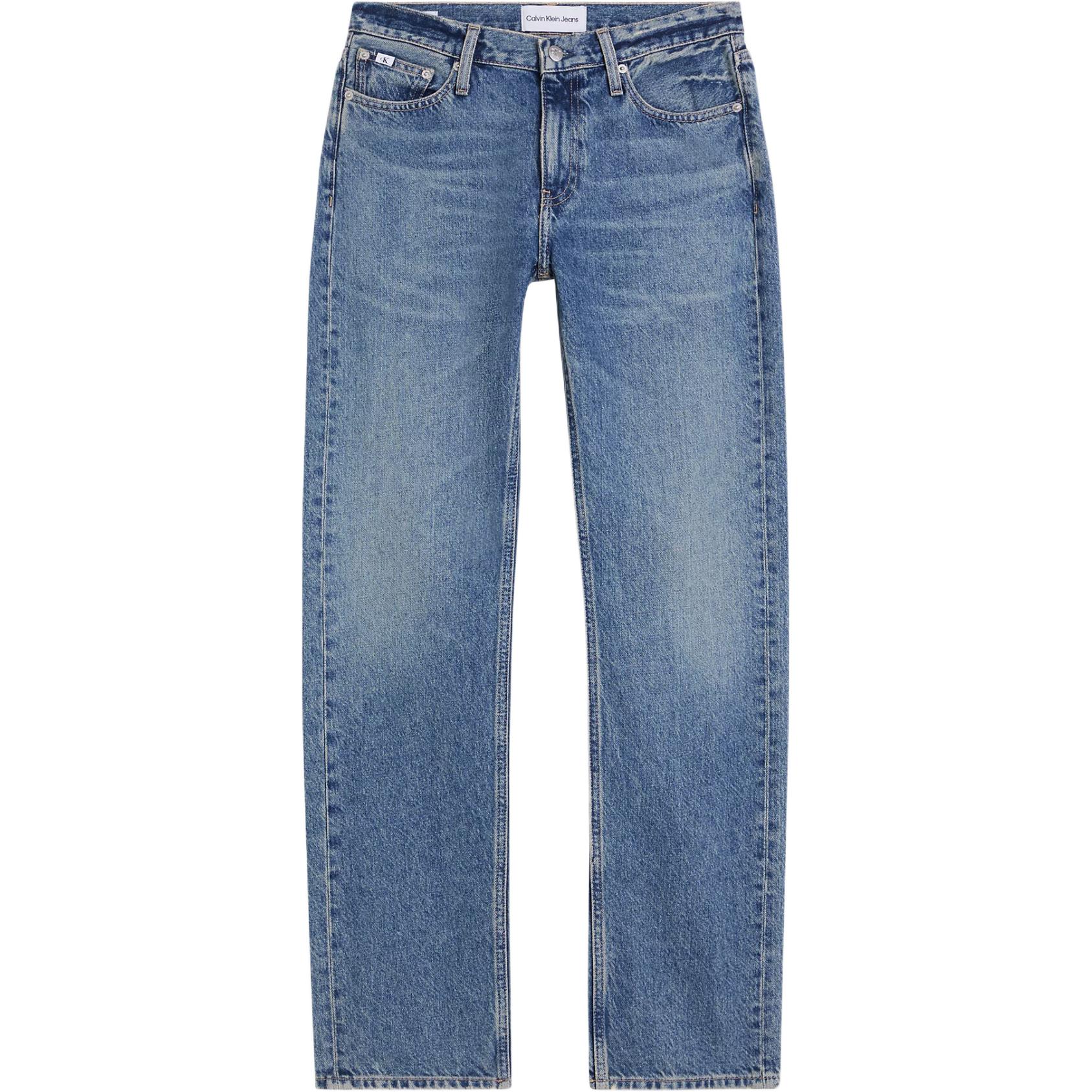 (Women) Calvin Klein Mid-Rise Straight-Leg Zipper Cotton Jeans Blue European Fit J20J222437-1A4