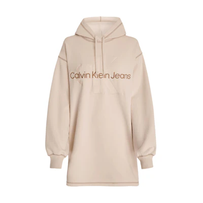 (Women) Calvin Klein Oversized Letter Satin Embroidered Hoodie Dress Ivory ( EU) J20J223245-YBI