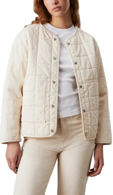 (Women) Calvin Klein Quilted Loose-Fit Collarless Denim Jacket Natural Beige Women欧版 J20J223883-1AA Order (Women) Calvin Klein Quilted Loose-Fit Collarless Denim Jacket Natural Beige Women欧版 J20J223883-1AA