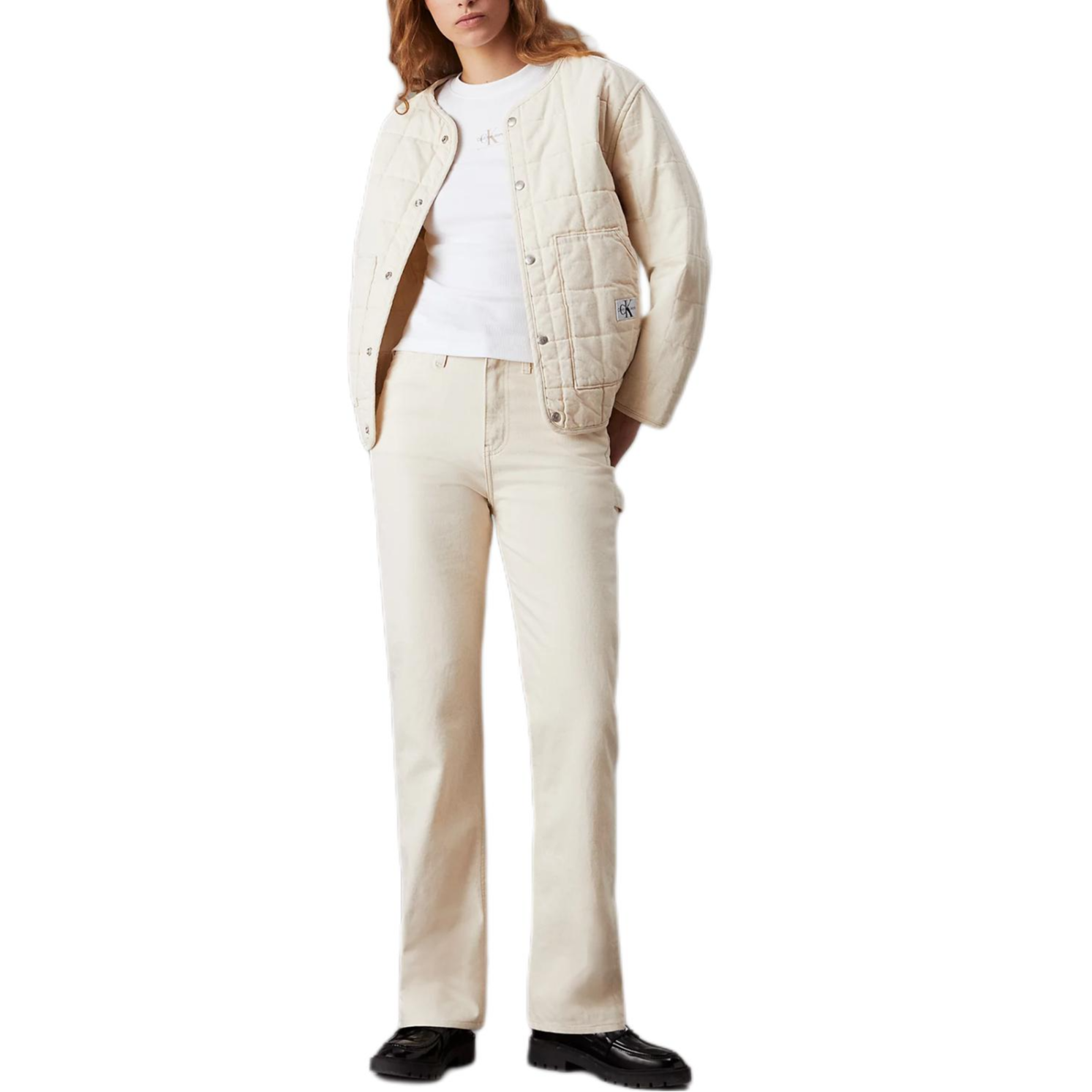 Lookbook (Women) Calvin Klein Quilted Loose-Fit Collarless Denim Jacket Natural Beige Women欧版 J20J223883-1AA