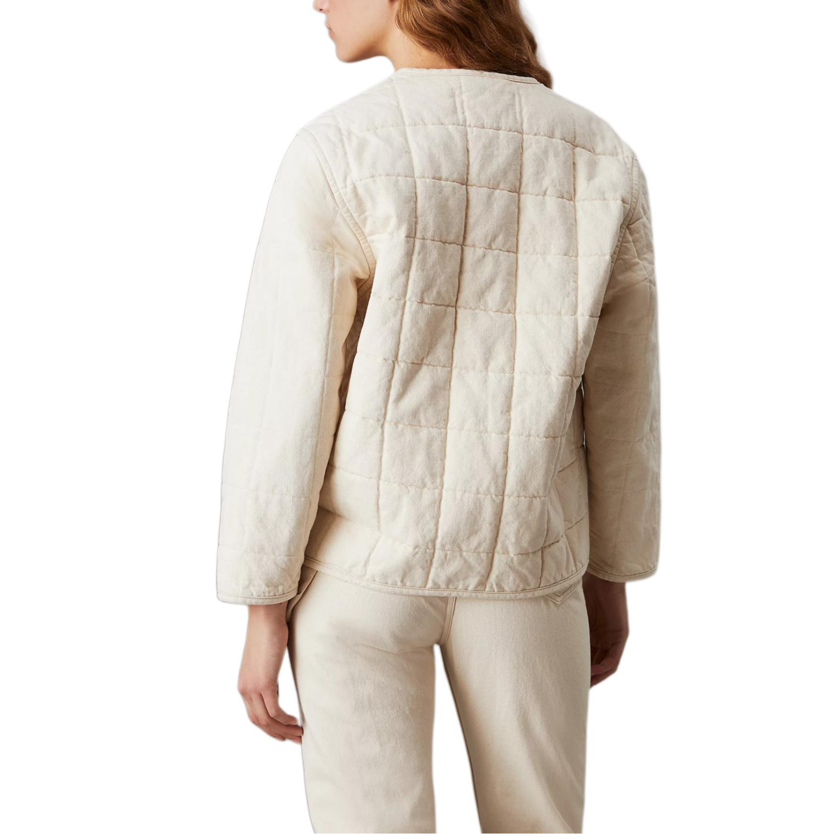 Shop (Women) Calvin Klein Quilted Loose-Fit Collarless Denim Jacket Natural Beige Women欧版 J20J223883-1AA