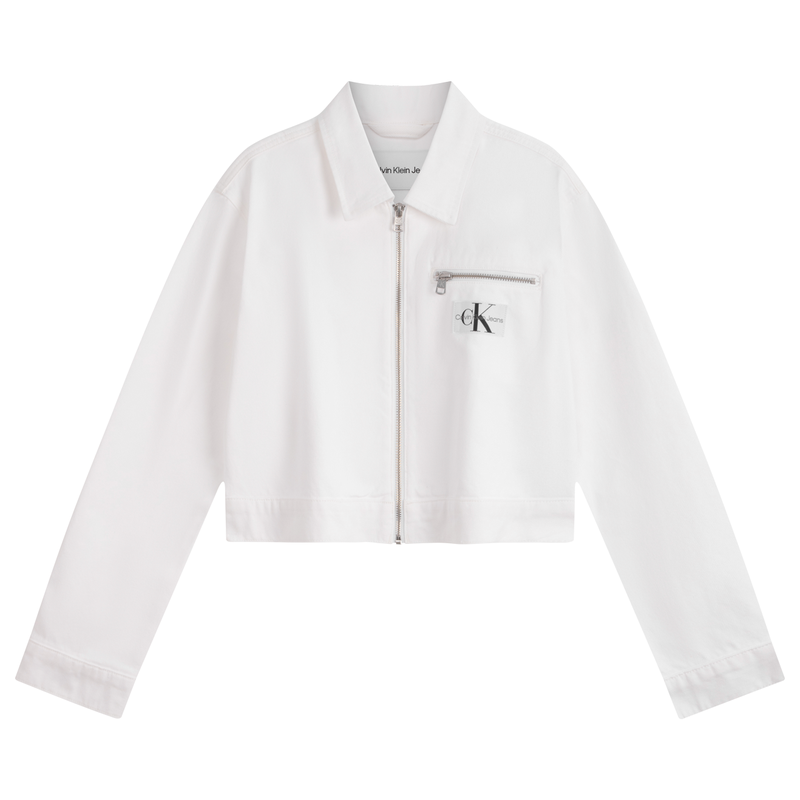 (Women) CALVIN KLEIN Retro Cotton Zip Denim Jacket Women Denim White. J223475