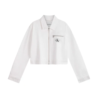 (Women) CALVIN KLEIN Retro Cotton Zip Denim Jacket Women Denim White. J223475