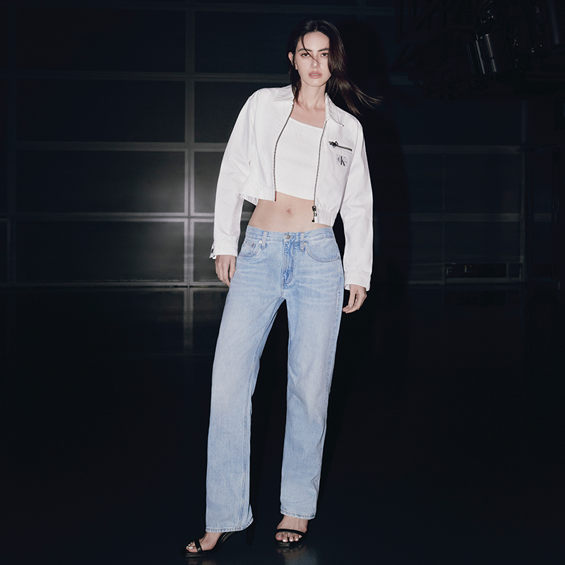 Shop (W) CALVIN KLEIN Jaket Denim Retro Kapas Zip Wanita Putih. J223475