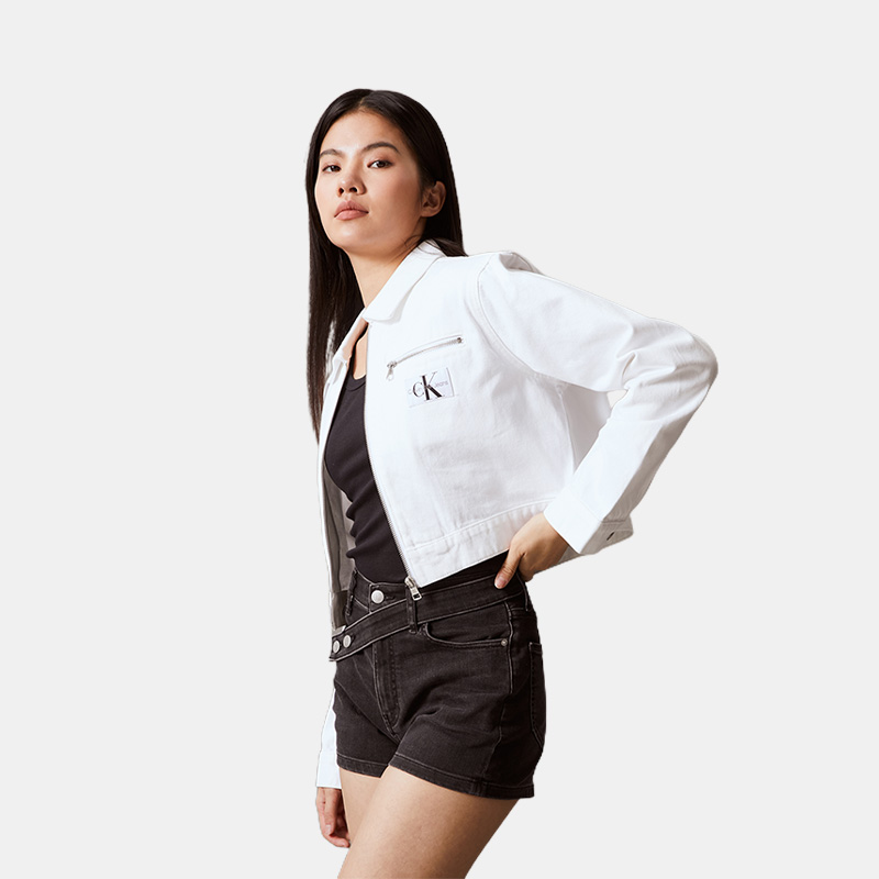 Purchase (W) CALVIN KLEIN Jaket Denim Retro Kapas Zip Wanita Putih. J223475