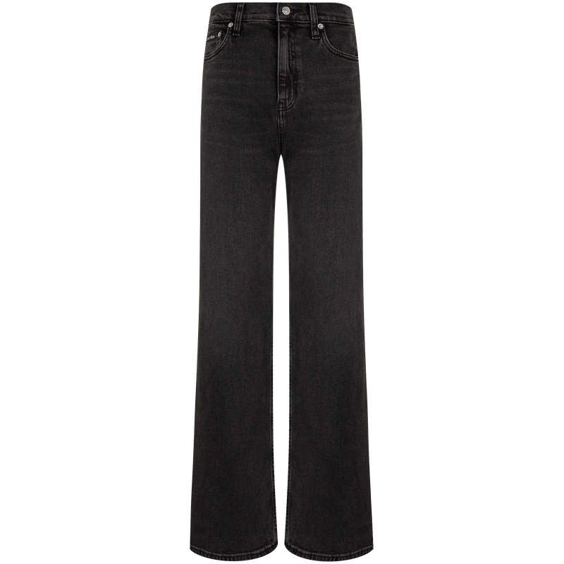 (Women) Calvin Klein Retro High-Waisted Wide-Leg Jeans in Washed Dark Gray. J224475