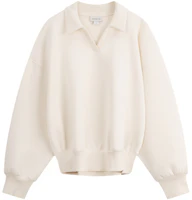 (Women) Calvin Klein Retro Loose V-Neck Polo Cropped Sweatshirt Milk White J224688 (Women) Calvin Klein Retro Loose V-Neck Polo Cropped Sweatshirt Milk White J224688