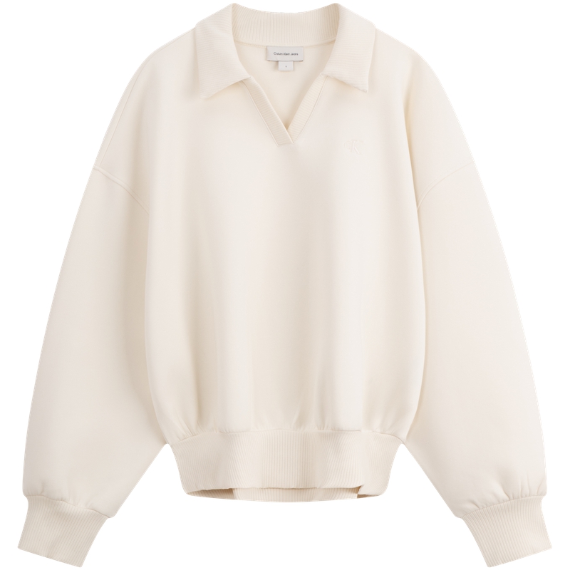 Order (W) Calvin Klein 复古宽松V领短款卫衣 牛奶白 J224688