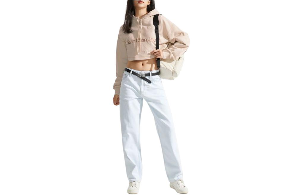(Women) Calvin Klein Retro Streetwear Embroidered Crop Hoodie Ivory Yellow J222540-YBI 圖 2