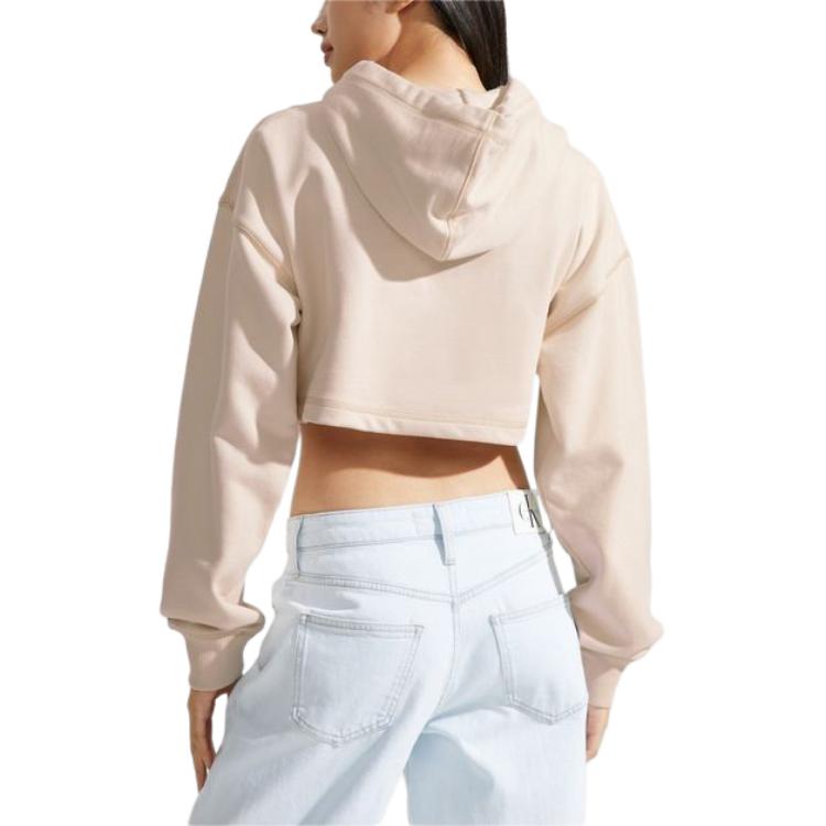 (Women) Calvin Klein Retro Streetwear Embroidered Crop Hoodie Ivory Yellow J222540-YBI 圖 4