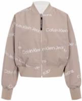 (Women) Calvin Klein Reversible Letter Print Zip Baseball Jacket Women’s Gray Brown J219963-A03 (Women) Calvin Klein Reversible Letter Print Zip Baseball Jacket Women’s Gray Brown J219963-A03