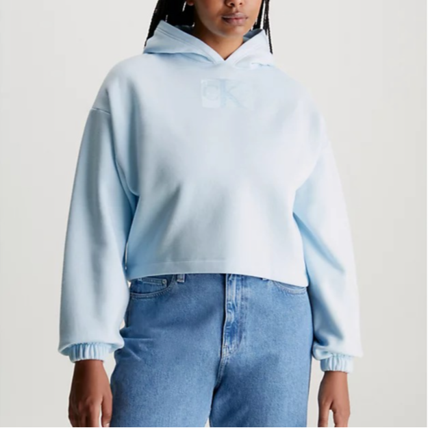 Shop (W) Calvin Klein 蓝色亮片标志短款连帽衫（欧版） J20J222962-CYR
