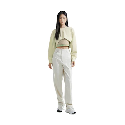 (Women) Calvin Klein Solid Jacquard Velvet Crewneck Sweatshirt Beige. J222300