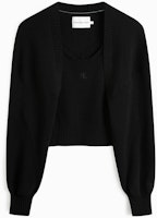 (W) Calvin Klein Solid Knit Lantern Sleeve Crop Sweater Hitam Angkasa. J221665BEH Order (W) Calvin Klein Solid Knit Lantern Sleeve Crop Sweater Hitam Angkasa. J221665BEH