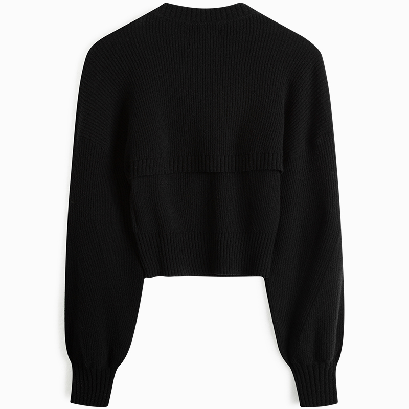 Lookbook (W) Suéter Corto Calvin Klein Negro Espacial con Mangas Globo de Punto Sólido. J221665BEH