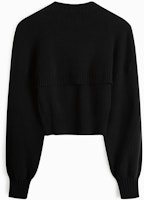 (W) Calvin Klein Solid Knit Lantern Sleeve Crop Sweater Hitam Angkasa. J221665BEH Lookbook (W) Calvin Klein Solid Knit Lantern Sleeve Crop Sweater Hitam Angkasa. J221665BEH