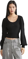 (W) Calvin Klein Solid Knit Lantern Sleeve Crop Sweater Hitam Angkasa. J221665BEH Shop (W) Calvin Klein Solid Knit Lantern Sleeve Crop Sweater Hitam Angkasa. J221665BEH