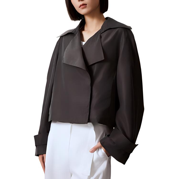 (Women) Calvin Klein Solid Short Jacket for Women Iron Brown 40WK546-BAY