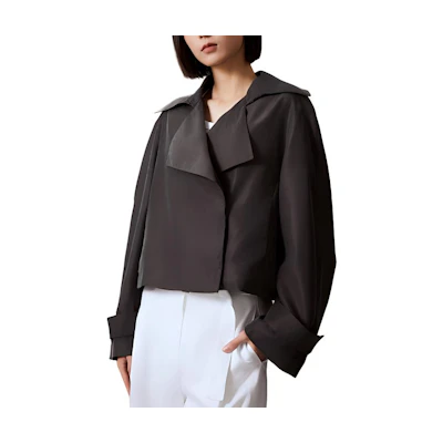 (Women) Calvin Klein Solid Short Jacket for Women Iron Brown 40WK546-BAY