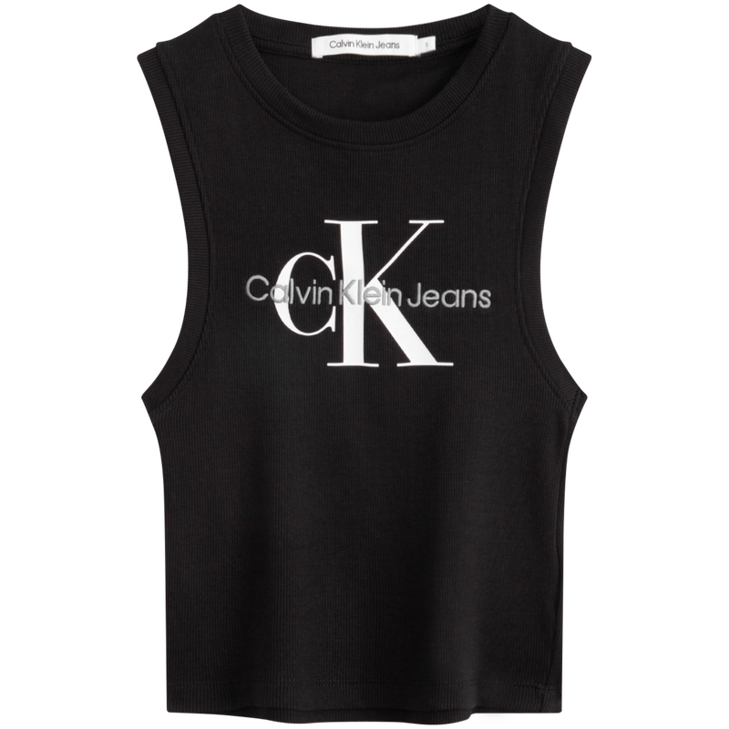 (Women) Calvin Klein Space Black Simple Logo Ribbed Stretch Sleeveless Tank Top ZW02476