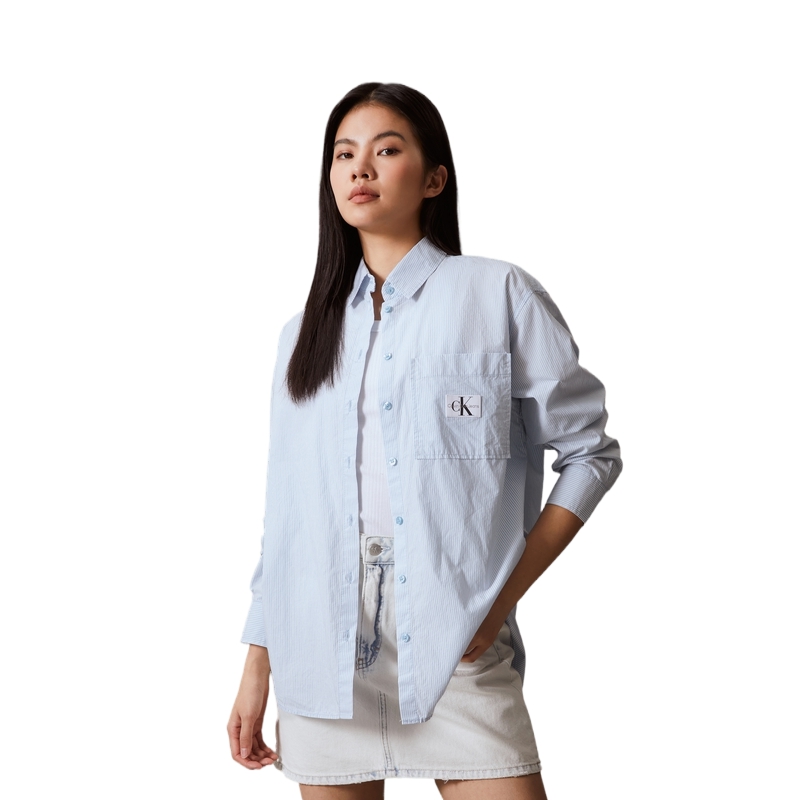 Cheap (W) CALVIN KLEIN SS24 Baju Lengan Panjang Loose Fit dengan Tampalan Gaya Jeans. J222610