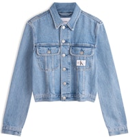 (Women) Calvin Klein SS24 Minimalist Denim Light Blue Collared Jacket. J223683 (Women) Calvin Klein SS24 Minimalist Denim Light Blue Collared Jacket. J223683