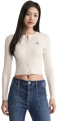 (Women) CALVIN KLEIN SS24 Slim Fit Embroidered Lyocell Blend Cardigan Sweater J223846 Shop (Women) CALVIN KLEIN SS24 Slim Fit Embroidered Lyocell Blend Cardigan Sweater J223846