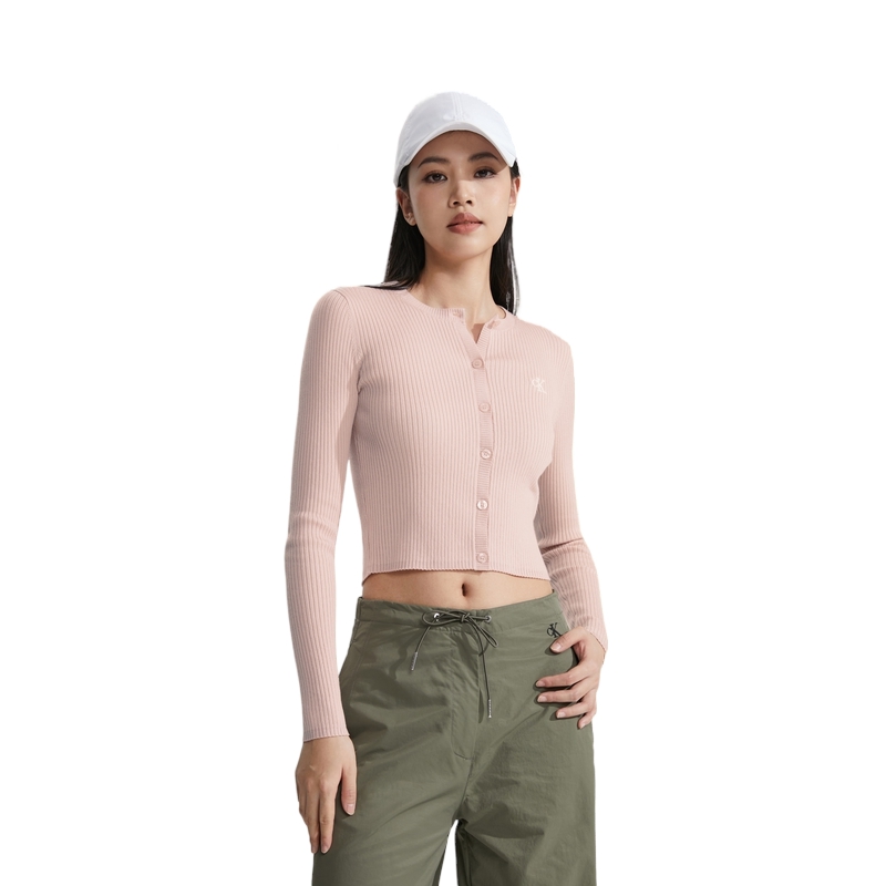 Cheap (Women) CALVIN KLEIN SS24  Slim Fit Embroidered Lyocell Blend Cardigan Sweater J223846