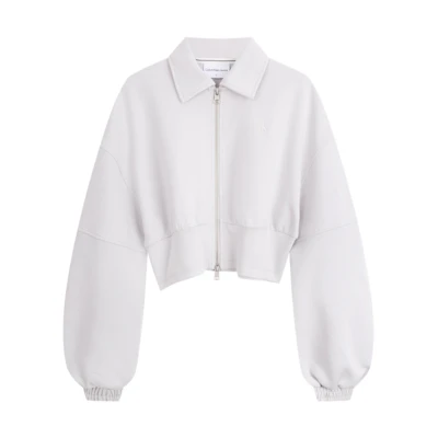 (Women) Calvin Klein SS24 Cropped Zip-Up Jacket with Ruched Sleeves Galaxy Grey J223329
