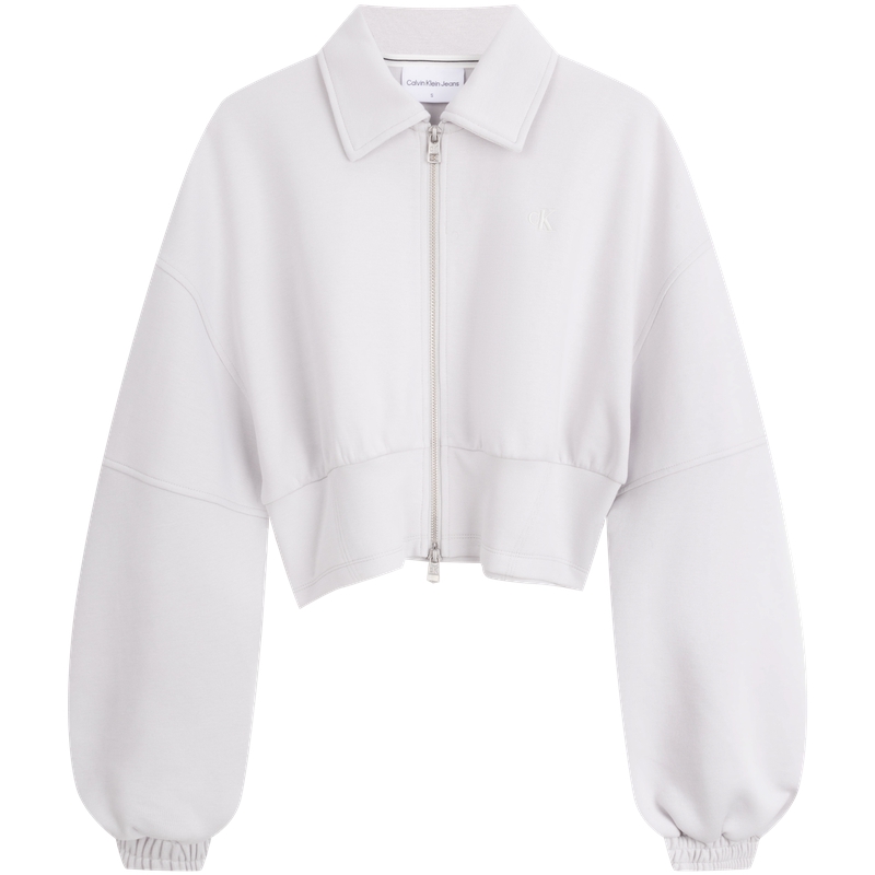 (Women) Calvin Klein SS24 Cropped Zip-Up Jacket with Ruched Sleeves Galaxy Grey J223329 圖 2