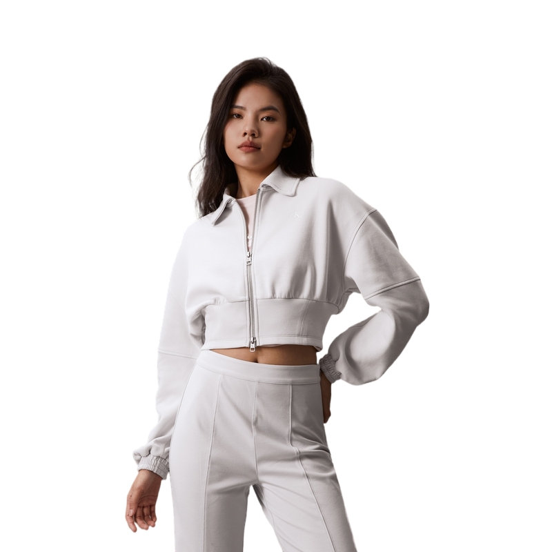 (Women) Calvin Klein SS24 Cropped Zip-Up Jacket with Ruched Sleeves Galaxy Grey J223329 圖 4