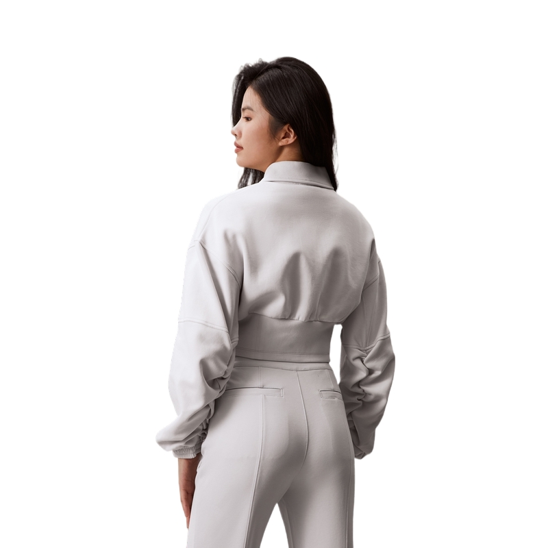 (Women) Calvin Klein SS24 Cropped Zip-Up Jacket with Ruched Sleeves Galaxy Grey J223329 圖 5