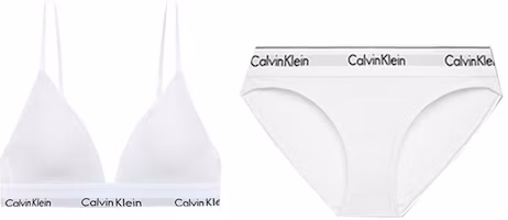 (Women) Calvin Klein White Triangle Bralette & Panty Set with Logo Print QF5650-100+F3787AD-100 (Women) Calvin Klein White Triangle Bralette & Panty Set with Logo Print QF5650-100+F3787AD-100