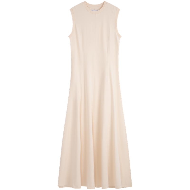 (Women) Calvin Klein Women’s Sleeveless A-Line Maxi Dress Oatmeal White Summer Collection. 40WK278