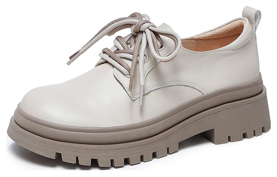 (W) CAMEL CROWN Round Toe Lace-Up Chunky Heel 'Beige'