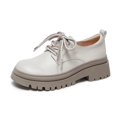 (W) CAMEL CROWN Round Toe Lace-Up Chunky Heel 'Beige'