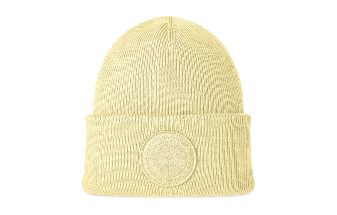 (Women) Canada Goose  Merino Wool Yellow Logo Beanie Hat. 6936M11207