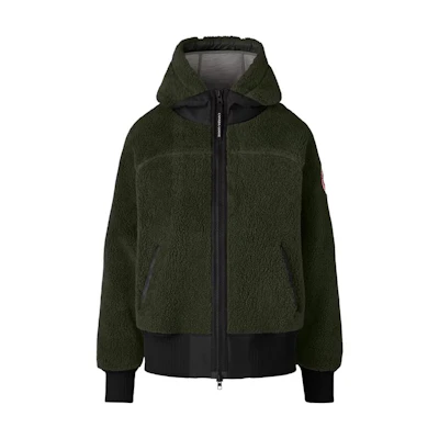 (Women) Canada Goose Simcoe SS22 Logo Patch Wool Fleece Zip Hoodie Jacket Deep Gray-Green 7016W-663
