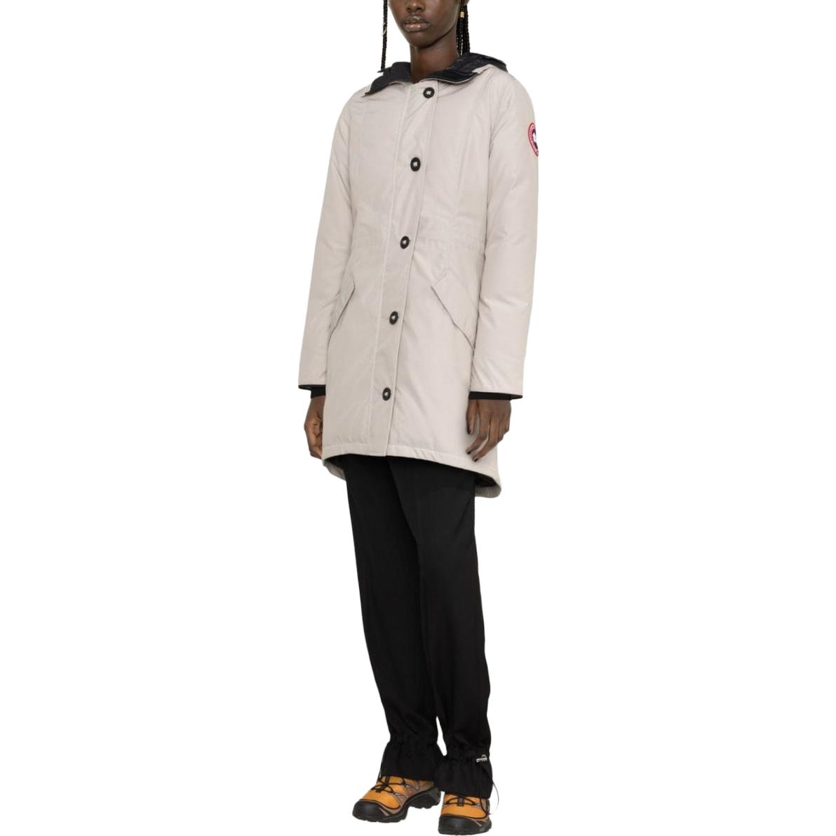 Lookbook (W) 加拿大鹅素色连帽纽扣中长款派克大衣 - 暖灰色 2580W-432