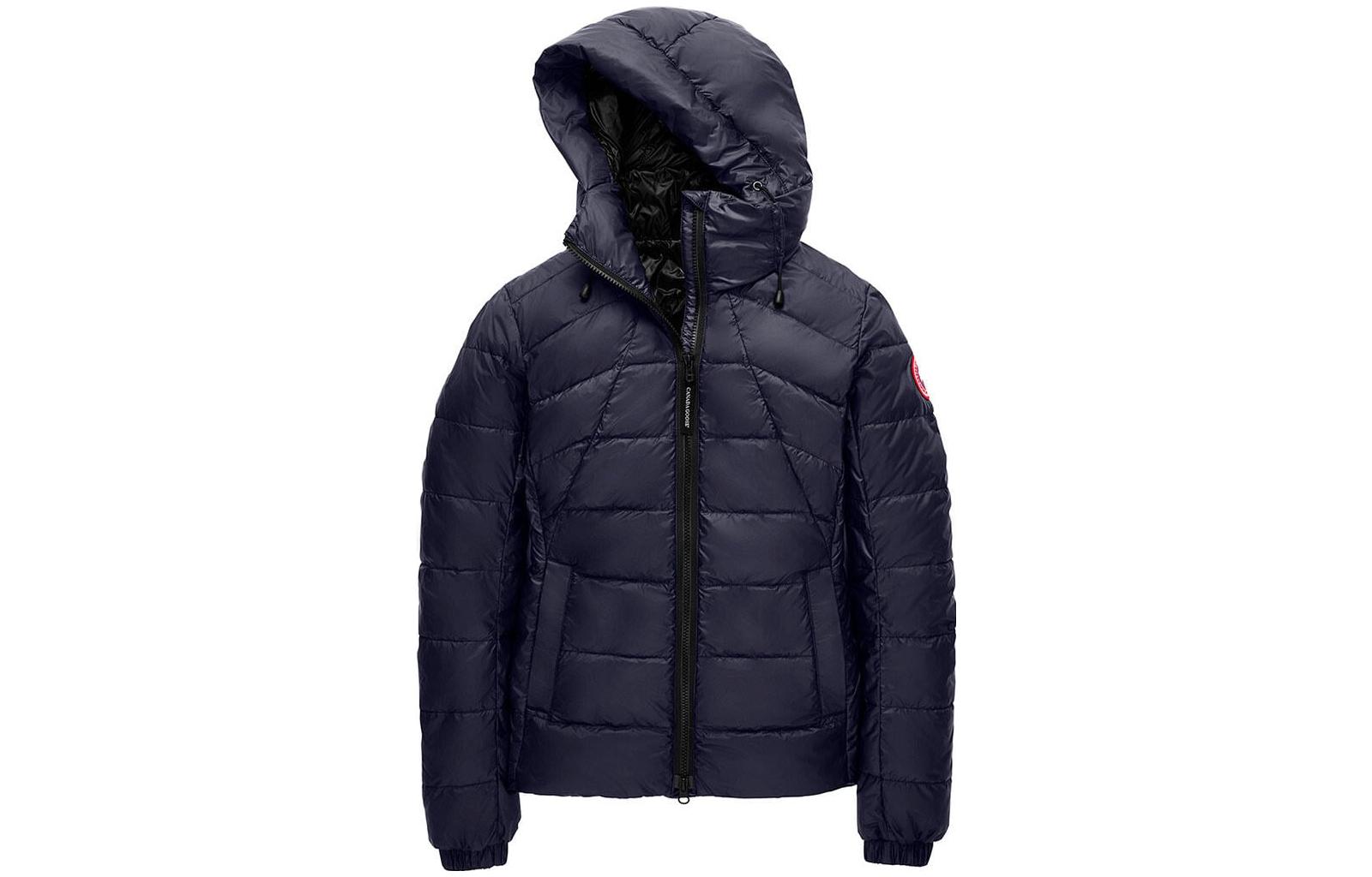 Buy (Women) Canada Goose Abbott Red Patch Navy Blue Hooded Down Jacket 2220L-63