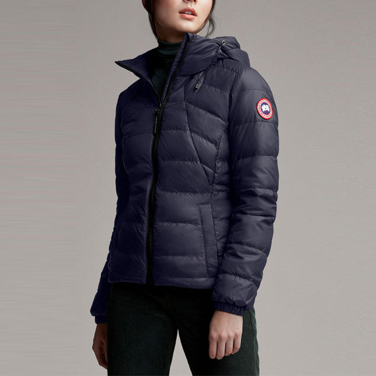 Lookbook (Women) Canada Goose Abbott Red Patch Navy Blue Hooded Down Jacket 2220L-63
