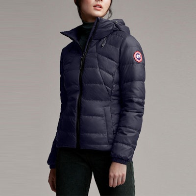 (Women) Canada Goose Abbott Red Patch Navy Blue Hooded Down Jacket 2220L-63 Lookbook (Women) Canada Goose Abbott Red Patch Navy Blue Hooded Down Jacket 2220L-63